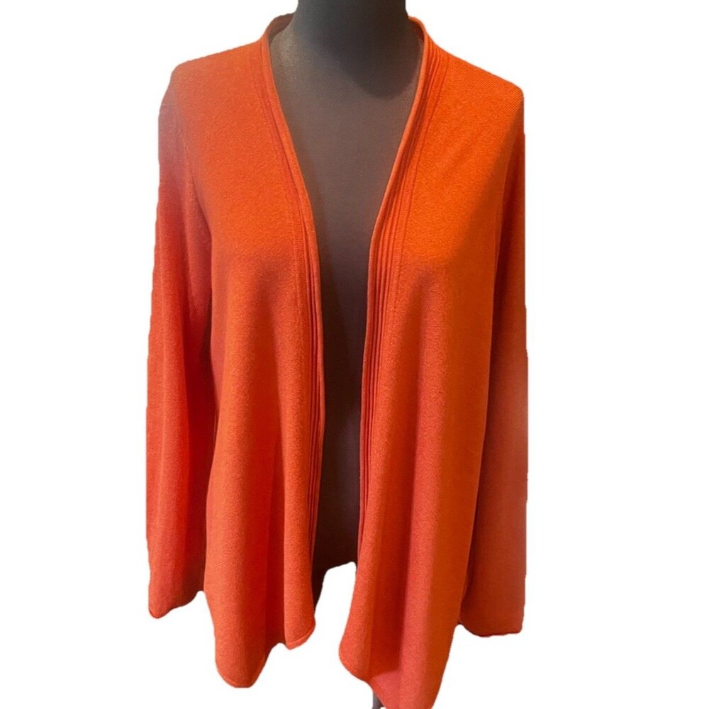 j jill Women’s Open Cardigan M Cotton Blend Orange Short Long Sleeve